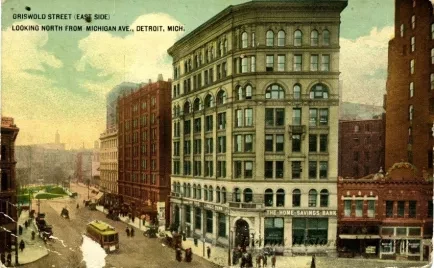Postcard - Griswold Street (East Side), 
Looking North from Michigan Ave., Detroit, Mich.