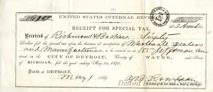 Receipt - United States Internal Revenue
Receipt for Special Tax