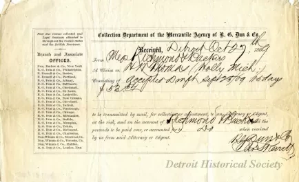 Receipt - Collection Department of the Mercantile Agency of R. G. Dunn & Co.