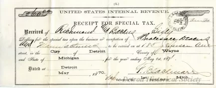 Receipt - United States Internal Revenue
Receipt for Special Tax