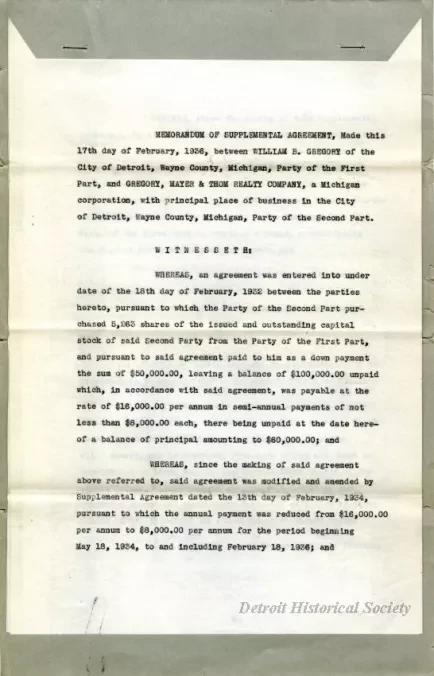 Agreement - Memorandum of Supplemental Agreement