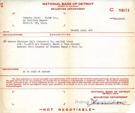 Form, Order - National Bank of Detroit