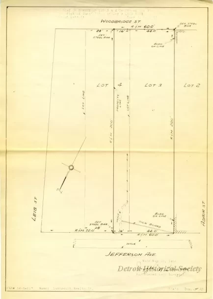 Survey, Land - Plat of Survey of Lot 3 & W'ly [Westerly] 16' of Lot 4,
Plat of Subdivision of Leib Farm, City of Detroit, Liber 1, Page 130