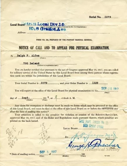 Letter, Form - Notice of Call and To Appear For Physical Examination