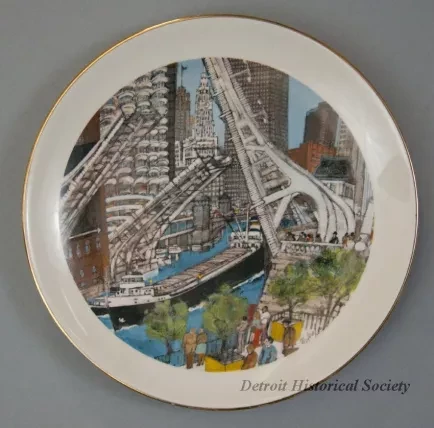 Plate, Commemorative - Great Lakes Traffic upon the Chicago River