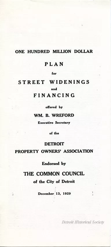 Brochure - One Hundred Million Dollar Plan
for Street Widenings and Financing
