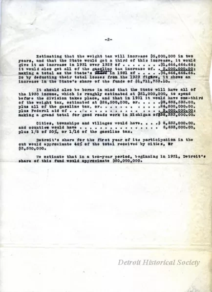 Report - Figures on Michigan's Automobile Revenues