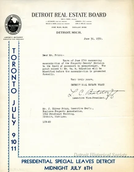 Letter - Property Owners' Division of the Detroit Real Estate Board
Membership Roster