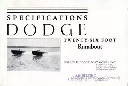 Brochure - Specifications
Dodge Twenty-Six Foot Runabout
