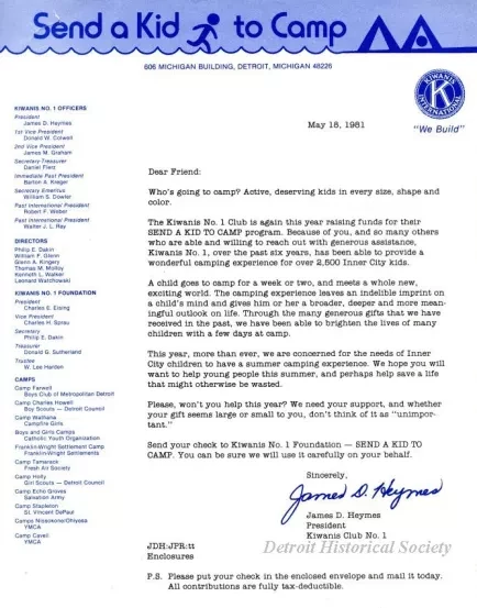 Letter - Send a Kid to Camp