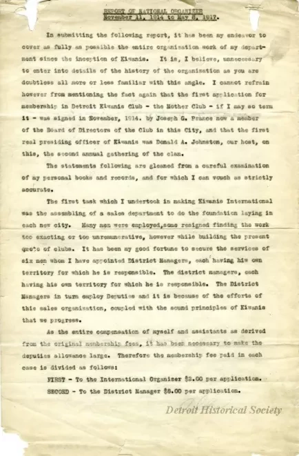 Report - Report of National Organizer
November 11, 1914 to May 8, 1917