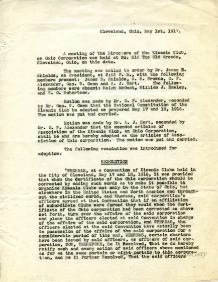 Minutes - Minutes - International Kiwanis Convention
Cleveland, May 1, 1917