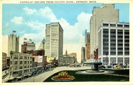 Postcard - Cadillac Square from County Bldg., Detroit, Mich.
