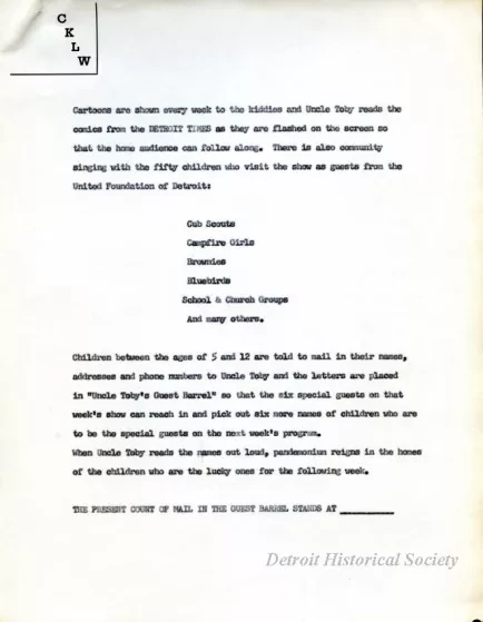 Advertisement - Uncle Toby's Cartoon-Comedy Party