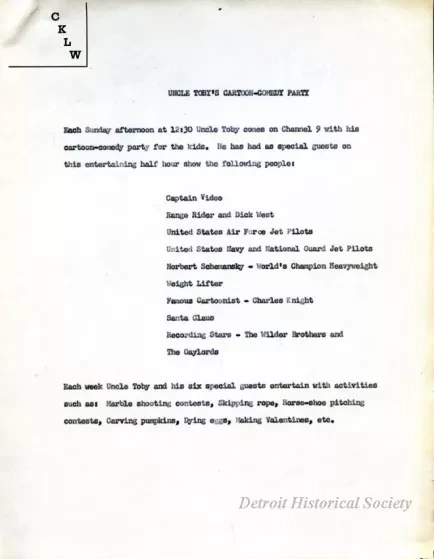 Advertisement - Uncle Toby's Cartoon-Comedy Party