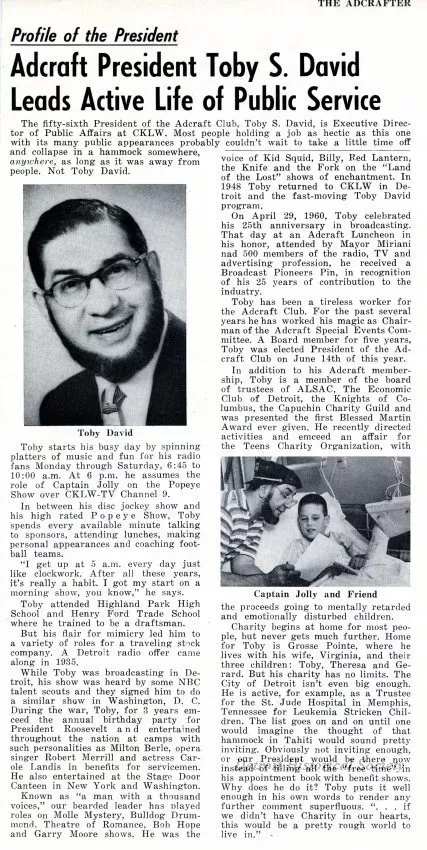 Article - Profile of the President: Adcraft President Toby S. David 
Leads Active Life of Public Service