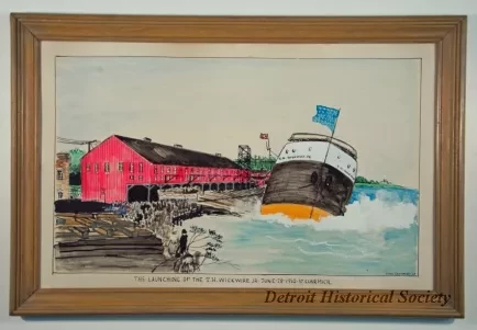 Painting - The Launching of the T. H. Wickwire Jr., June 28, 1910, at  St. Clair, Mich.