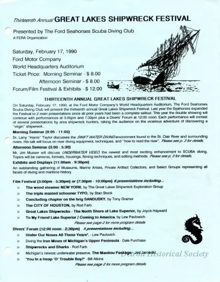 Program - Thirteenth Annual Great Lakes Shipwreck Festival
