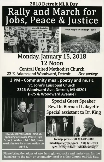 Poster - 2018 Detroit MLK Day
Rally and March for Jobs, Peace & Justice