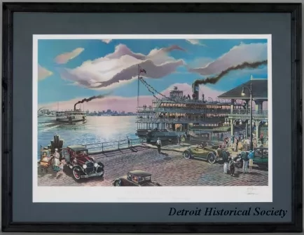Print - Detroit Riverfront, Moonlight Cruise on the Steamer, Ste. Claire in 1929