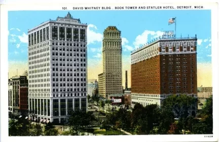 Postcard - David Whitney Bldg., Book Tower and Statler Hotel, Detroit Mich.