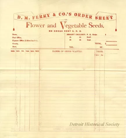 Form, Order - D.M. Ferry & Co.'s Order Sheet of Flower and Vegetable Seeds