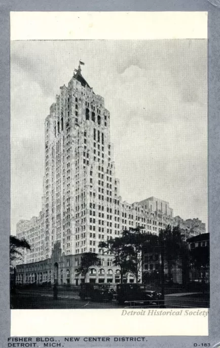 Postcard - Fisher Bldg., New Center District, Detroit, Mich.
