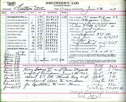 Log, Ship's - Engineer's Log 
Steamer, Eastern States