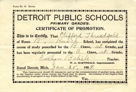 Certificate, Achievement - Detroit Public Schools
Primary Grades
Certificate of Promotion