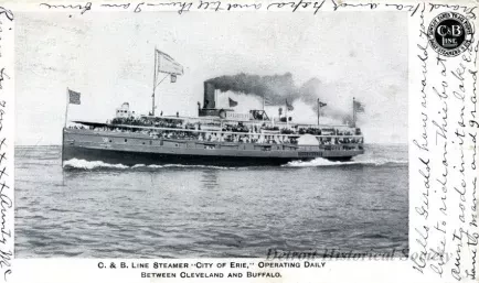 Postcard - C&B Line Steamer "City of Erie," Operating Daily 
Between Cleveland and Buffalo
