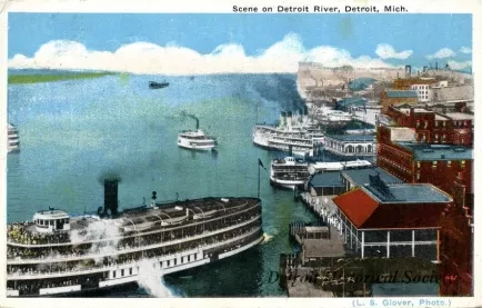 Postcard - Scene on Detroit River, Detroit, Mich