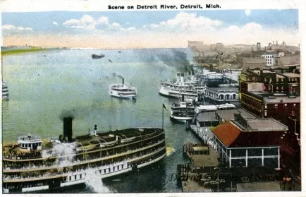 Postcard - Scene on Detroit River, Detroit, Mich