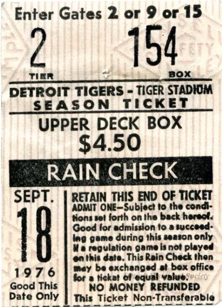 Ticket, Admission - Detroit Tigers - Tiger Stadium
Season Ticket