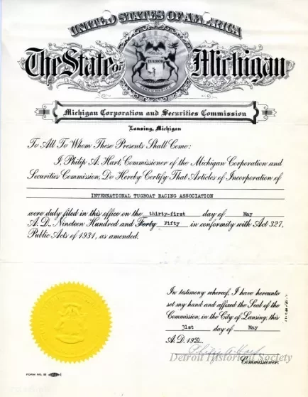 Certificate - The State of Michigan
Michigan Corporation and Securities Commission