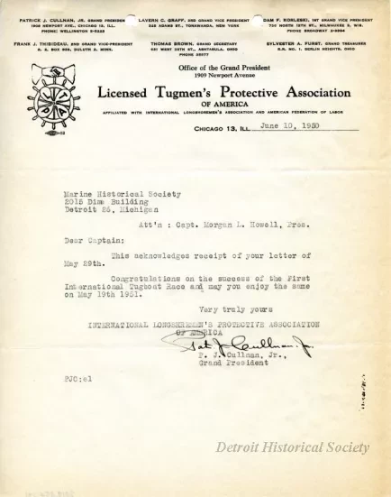 Letter - Licensed Tugmen's Protective Association of America