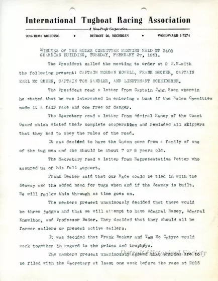 Minutes - Minutes of the Rules Committee Meeting Held at 
3408 Guardian Building, Tuesday, February 27, 1951