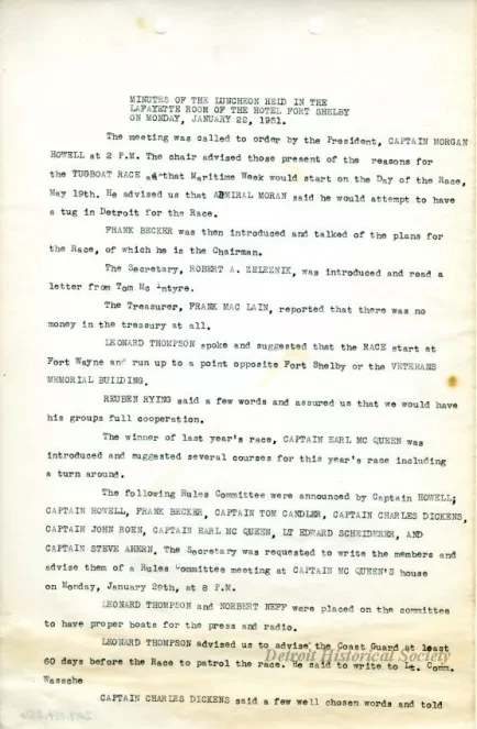 Minutes - Minutes of the Luncheon Held in the Lafayette Room of 
the Hotel Fort Shelby on Monday, January 22, 1951