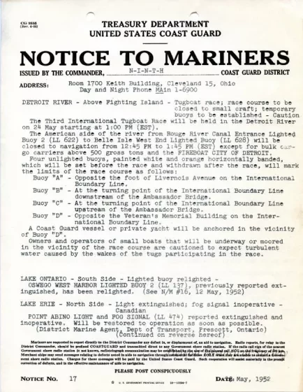 Announcement - Notice to Mariners
