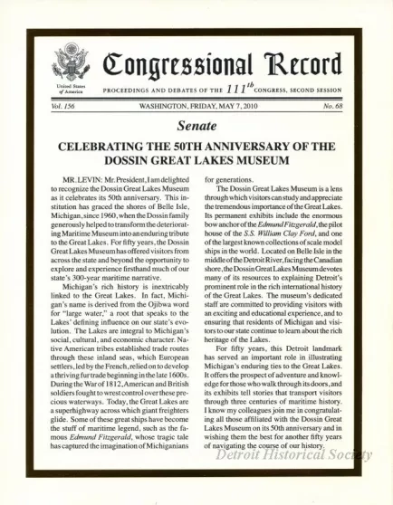 Certificate, Commemorative - Congressional Record