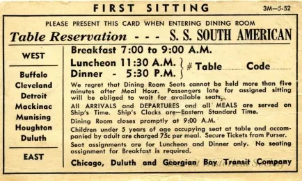 Card, Meal - First Sitting