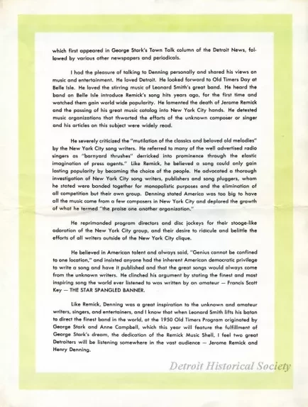 Pamphlet - A Tribute to George and Anne, Old Timers Day, Belle Isle, 1950