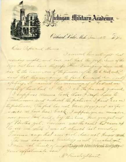 Letter - Michigan Military Academy