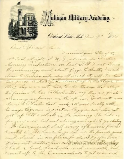 letter - Michigan Military Academy