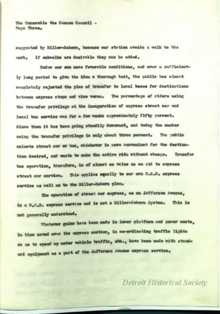 Report - Report of the Street Railway Commission to the 
Honorable Common Council on the Miller-Schorn System