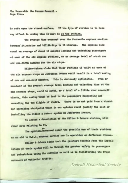 Report - Report of the Street Railway Commission to the 
Honorable Common Council on the Miller-Schorn System