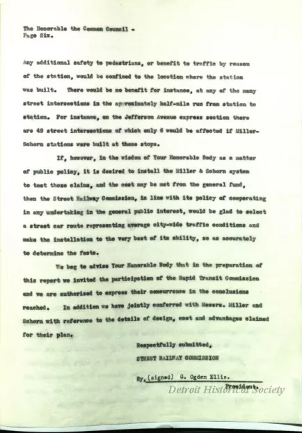 Report - Report of the Street Railway Commission to the 
Honorable Common Council on the Miller-Schorn System