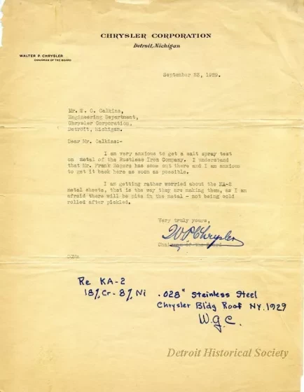 Letter - Chrysler Corporation