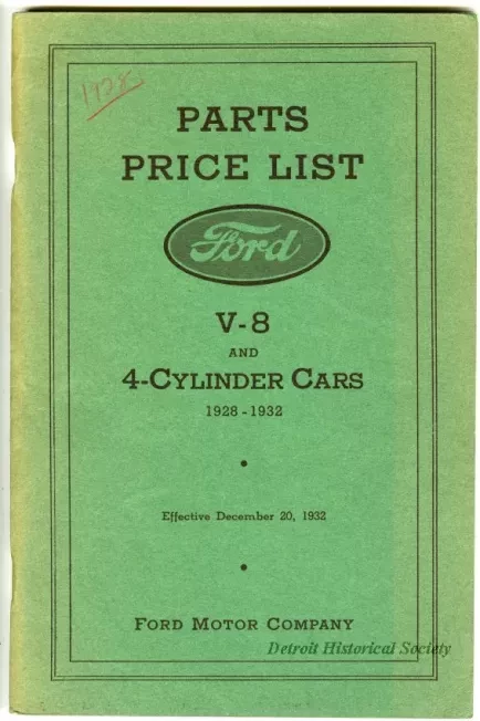 Booklet - Ford Motor Company Parts Price List V-8 and 4-Cylinder Cars 1928-1932