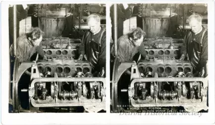 Stereograph - Hudson Super-Six Cylinders Are Mounted In A Horizontal Position, Hudson Motor Car Co, Detroit, USA
