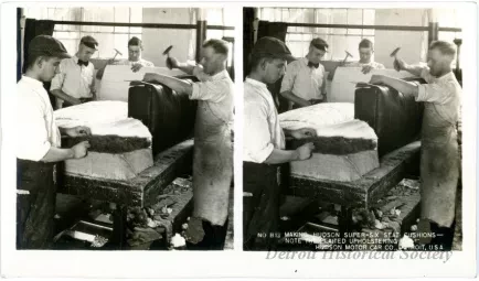 Stereograph - Making Hudson Super-Six Seat Cushions - Note The Plaited Upholstering, Hudson Motor Car Co, Detroit, USA